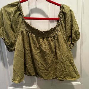American Eagle Outfitters Olive Green Smocked Blouse